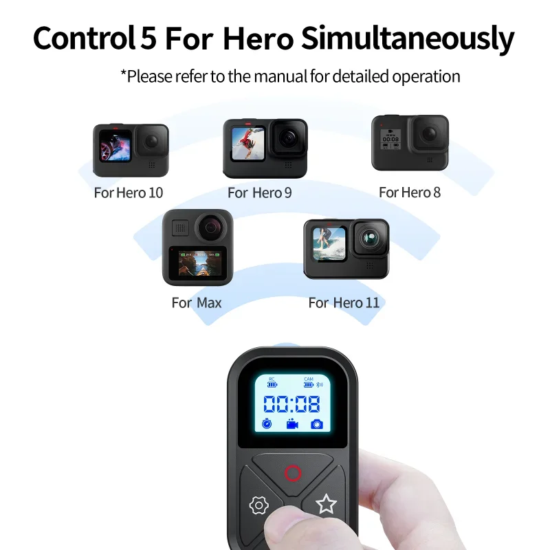 

T10 Bluetooth Remote Control for GoPro Hero 11 10 9 8Max with Wrist Strap Accessory 80M Wireless Intelligent Remote Control