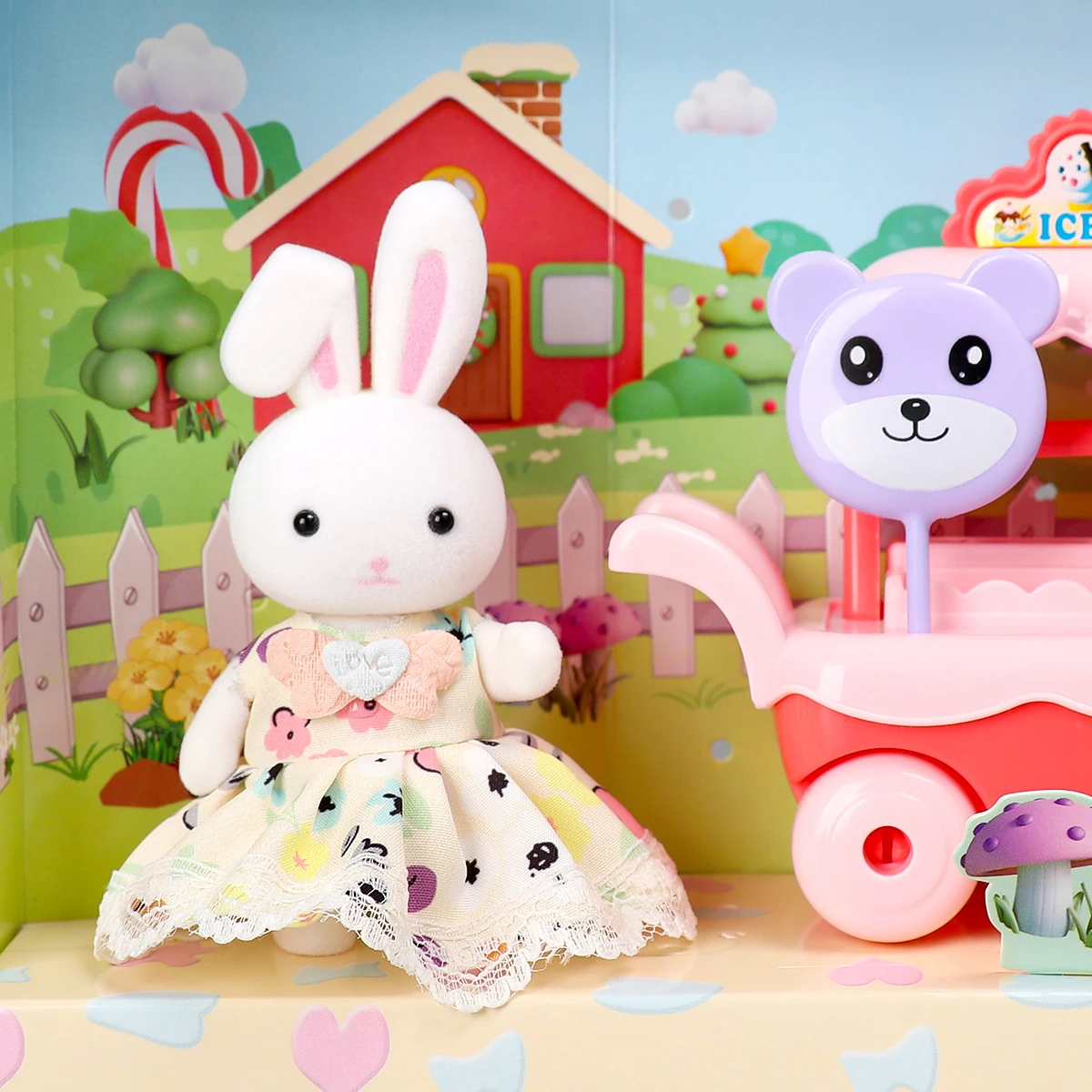 1:12  소녀 놀이 집 역할 놀이 장난감 아이스크림 트럭 시뮬레이션 쇼핑 토끼 세트 어린이 선물용 액세서리