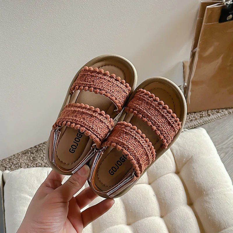 여아용 우븐 비치 슈즈, 부드러운 밑창  신발, 뒷면 스트랩 Size23-37, 2024 여름 신상
