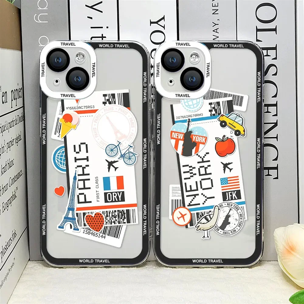 World City Travel Ticket New York London Tokyo Custodia Per Telefono Per Iphone 15 14 13 12 11 Pro Max Mini Xs X Xr Se 7 8 Plus Cover Funda