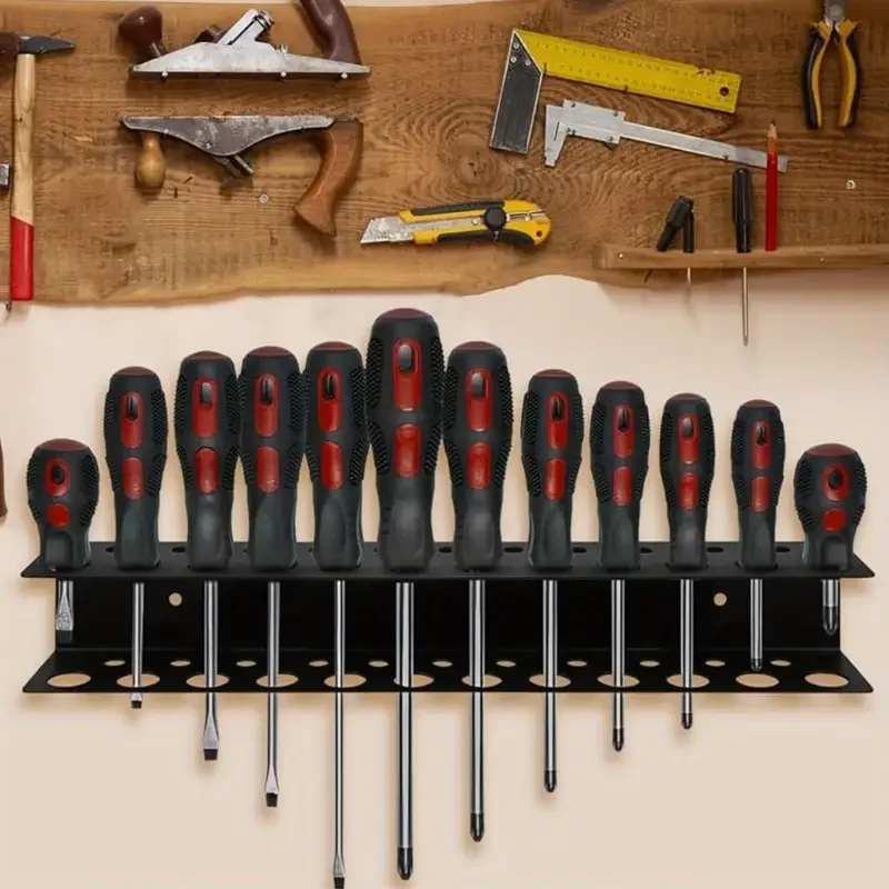 Screwdriver Holder Wall Mount 23 Holes 12.6" Heavy Duty Tool Organizer Rack for Garage Workshop Shed