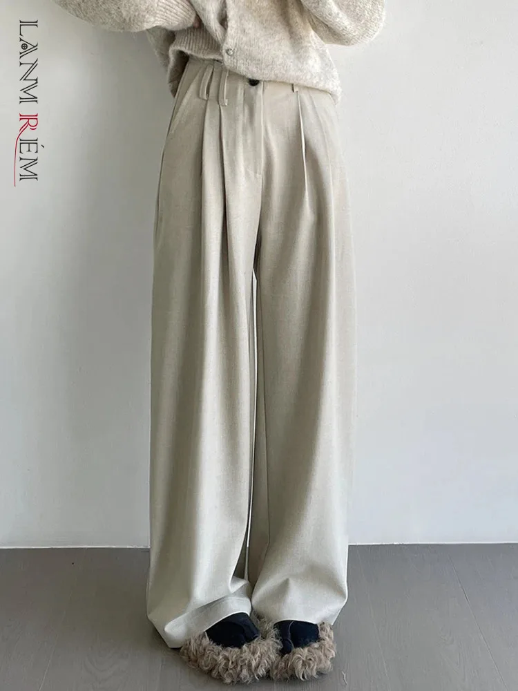 

[LANMREM] Fashion Designer Tassel Pants For Women 2024 Spring New Solid High Waist Pleated Loose Wide Leg Trousers 26D8153