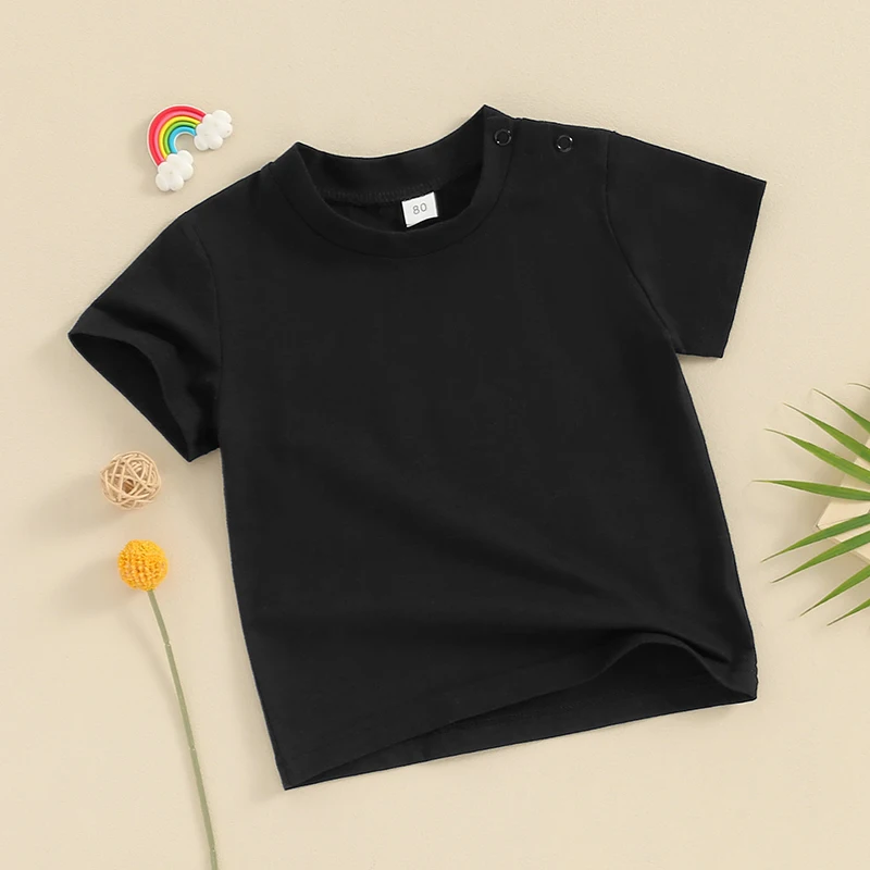 

Toddler Baby Boy Short Sleeve Crew Neck Solid T-shirt Tops Summer Clothes