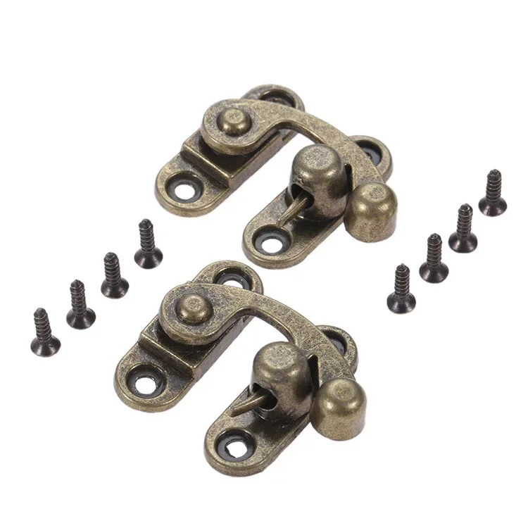 10pcs/box Horn Locks w/screws Latch Clasps Antique Bronze Right Hook Buckle 29*33mm Vintage Padlock Furniture Cabinet Decor