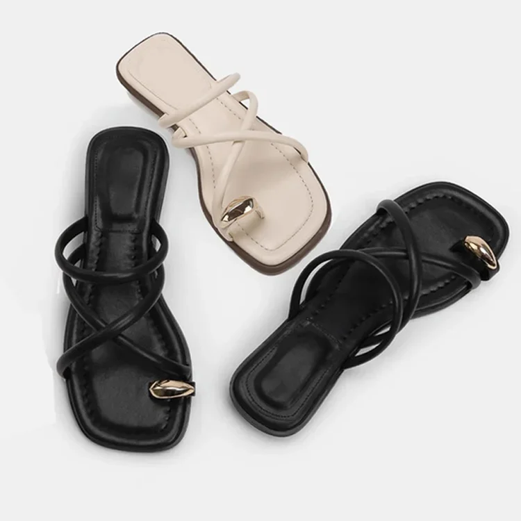 Stylische Damen-Sandalen mit Kreuzriemen, bequeme, leichte Zehenriemen-Strandschuhe mit lässigem, einfarbigem Design für den Sommer – Detail 5