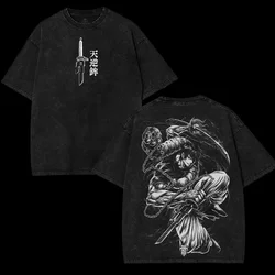 Vintage Jujutsu Kaisen Fushiguro Toji Graphic Cotton Tee - Unisex Retro Washed Short Sleeve Shirt - XXL (Black)