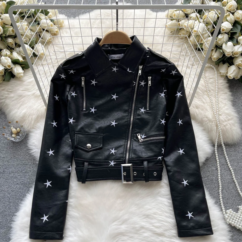 

Embroidered Jacket Women's Autumn New PU Leather Jacket Long-sleeved Short Jacket