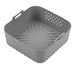 Enhanced Silicone Square Baking Tray for Air Fryers - Reusable Basket for 5.5 - 6.2L Capacity (Gray 2)