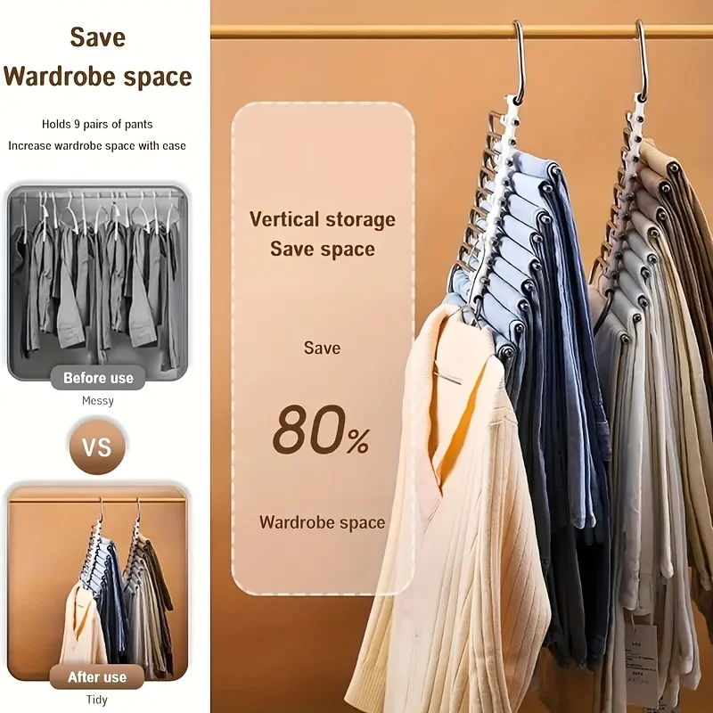 1 pc Stainless Steel Retractable Trouser Rack Folding Multi-functional Multi-layer Hanger Home Storage Clothes Drying Rack 3