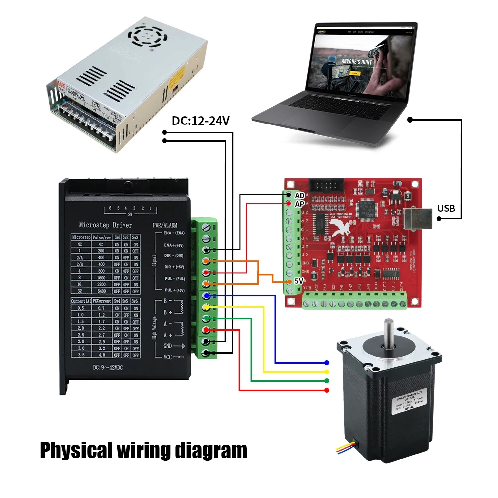 Nema23 2N.m 76mm stepper motor stepper motor kit + TB6600 driver + Mach3 4 axis breakout interface board 350w36V power supply for CNC Router