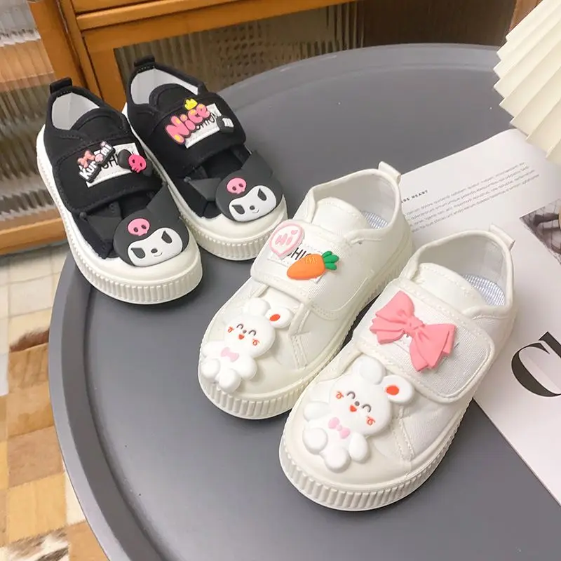 

2023 New Children's Canvas Shoes Cartoon Kuromi Soft Bottom Skateboard Shoes Cute Platform Sandals Shoes for Women Luxury