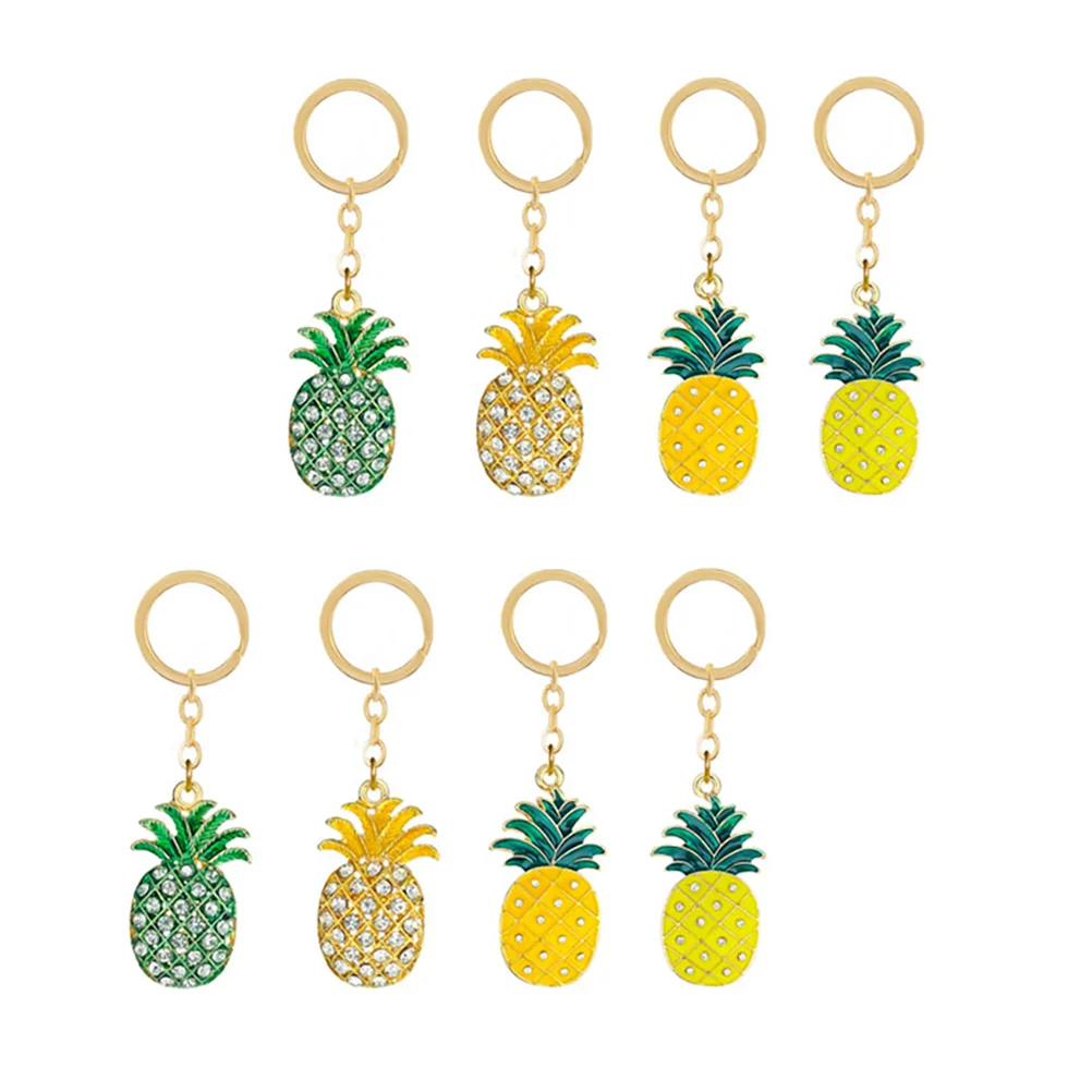 

8 Pcs Pineapple Keychain Fob Creative Chains Rhinestone Ornament Alloy Fashion Bag Pendant Fruit Shiny