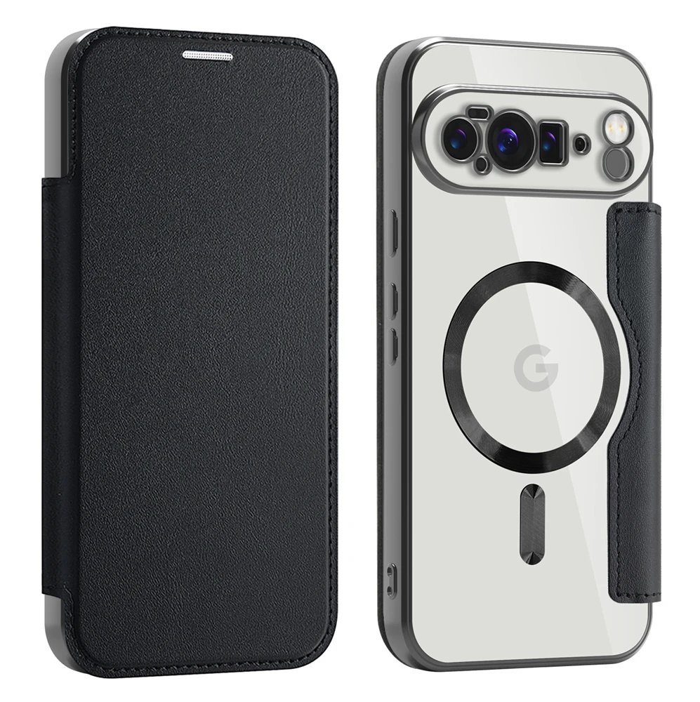 Enhanced Wireless Charging Magnetic Wallet Case with Card Slots and Anti-Fall Leather Design