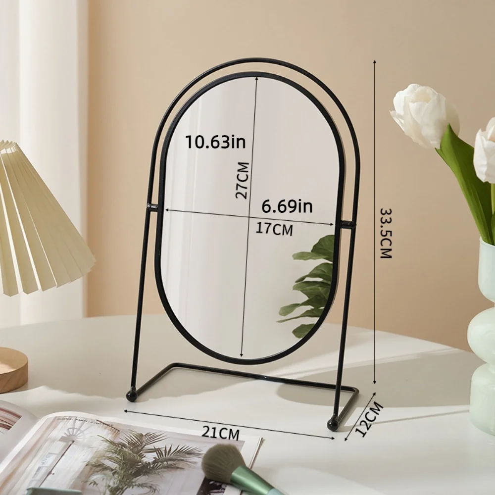 Beauty Iron Art Nordic Makeup Mirror Iron Frame Oval Vanity Mirror Direct Color 360° Rotatable Desktop Stand Mirror Women