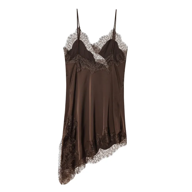 MUJER Lace Slip Mini Dress Women Satin Backless Summer