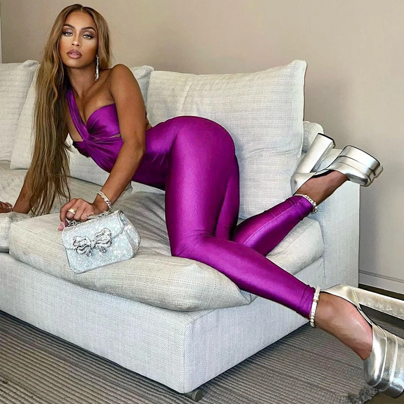 

Jumpsuit 2023 Fall Women Cute Streetwear Party Overalls Sleeveless Backless Irregular Solid One Shoulder Sexy Bodycon