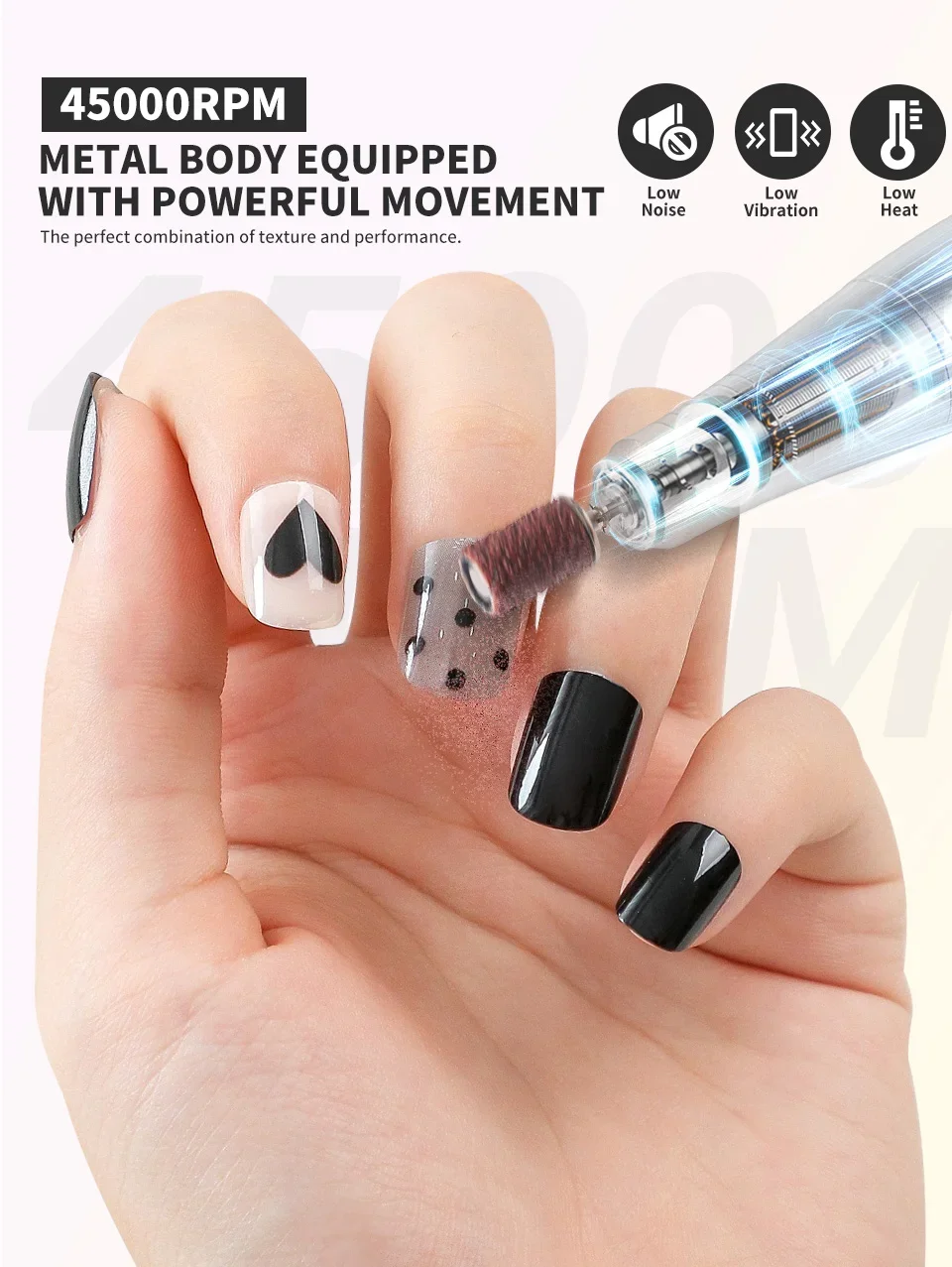 45000RPM Nail Drill Machine Kit Rechargeable Electric Portable Nail Sander File