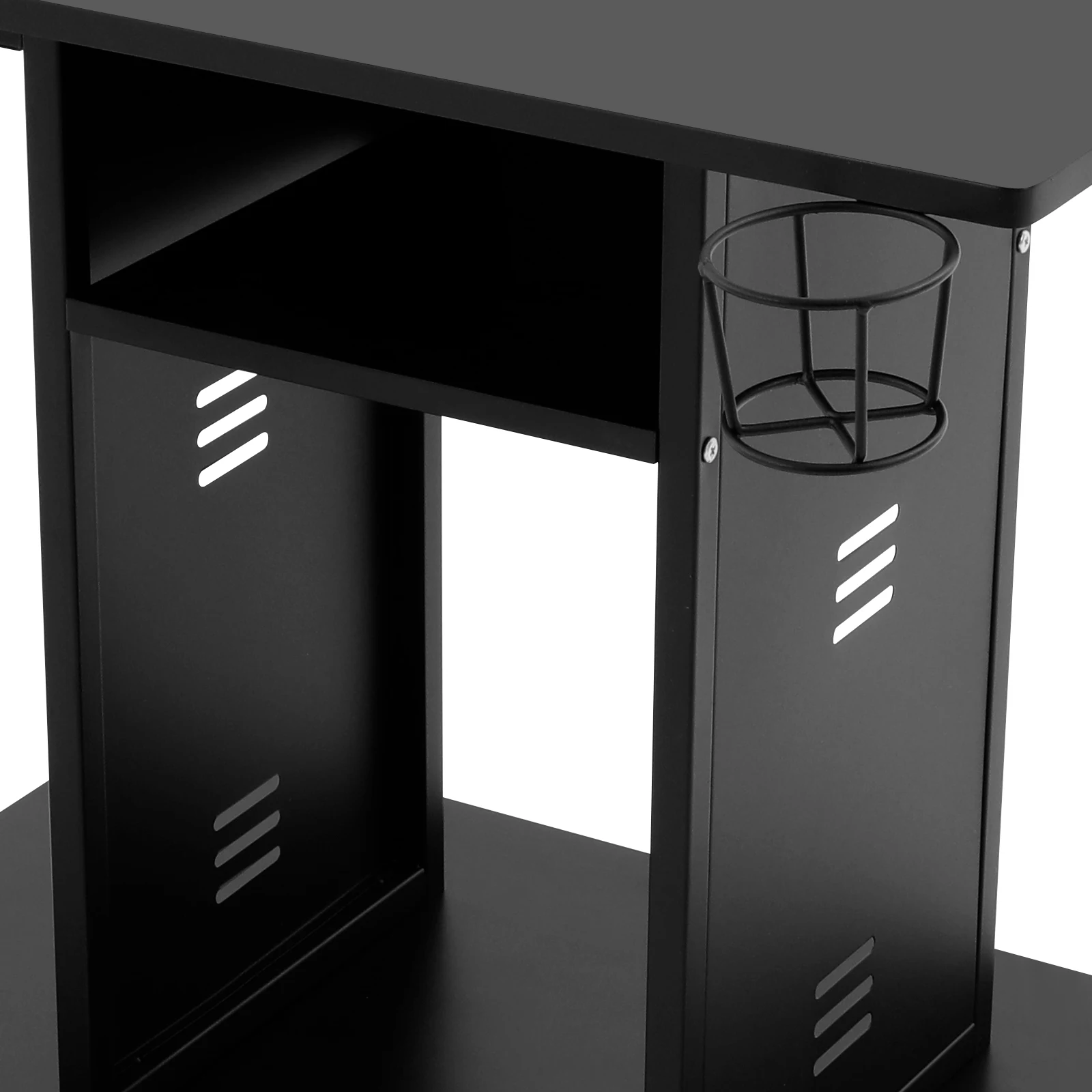 Schwarzer mobiler kleiner Heimcomputertisch mit Rollen, Schlafzimmer, Wohnzimmer, Büro-Computertisch mit vier drehbaren Rädern – Detail 2