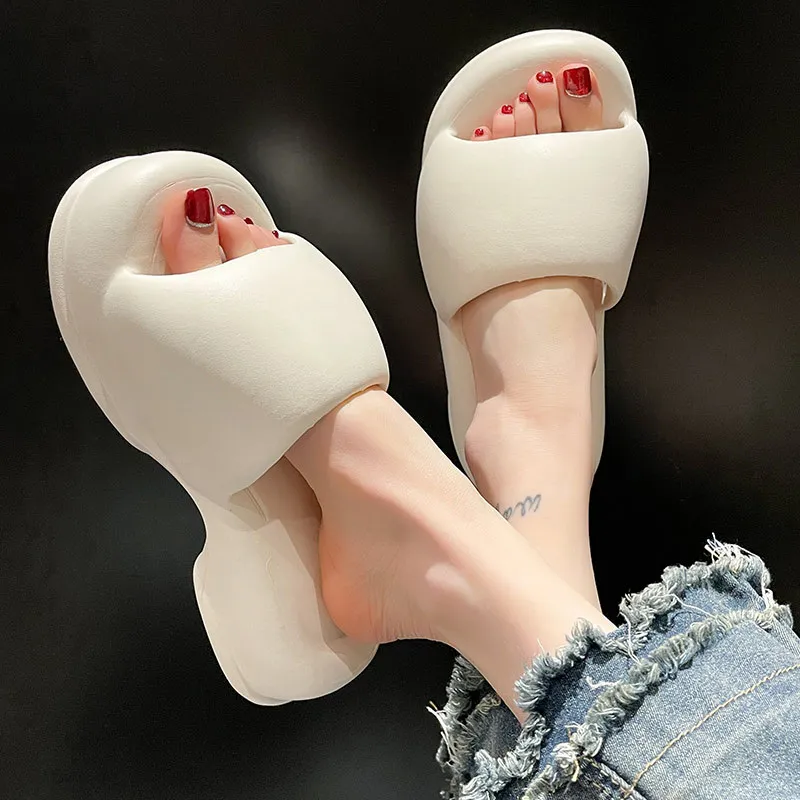 

Summer Women Indoor Street Bread Slippers Platform Shoes For Female Thick Sole Solid Color Ladies Fashion Slides Girls Sandals