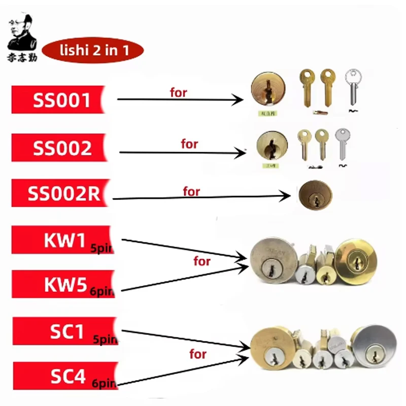 Lishi 2 in 1 Tool SC4 SS001 SS002 SS002R pro R52 KW1 KW5 SC1 SC20 M1/MS2 AM5 R52L Locksmith Tools Home Door Civil Locks locksmith extractor tools lock repair tool lock pick set locksmith tools lock pick tools multi purpose tool multipurpose tool