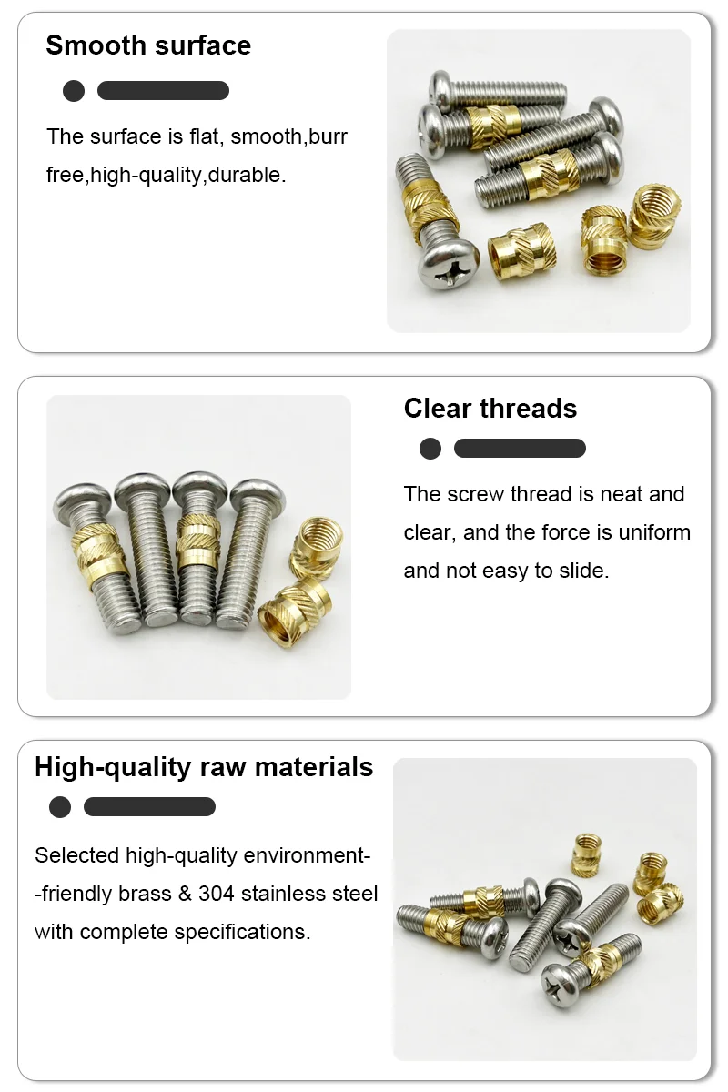 Description Picture 3 of itemBrass Insert Nut Stainless Steel Screw Hot Melt Heat Knurled Embed Injection Copper Insertnut 3D Print Plastic Board Nut Insert
