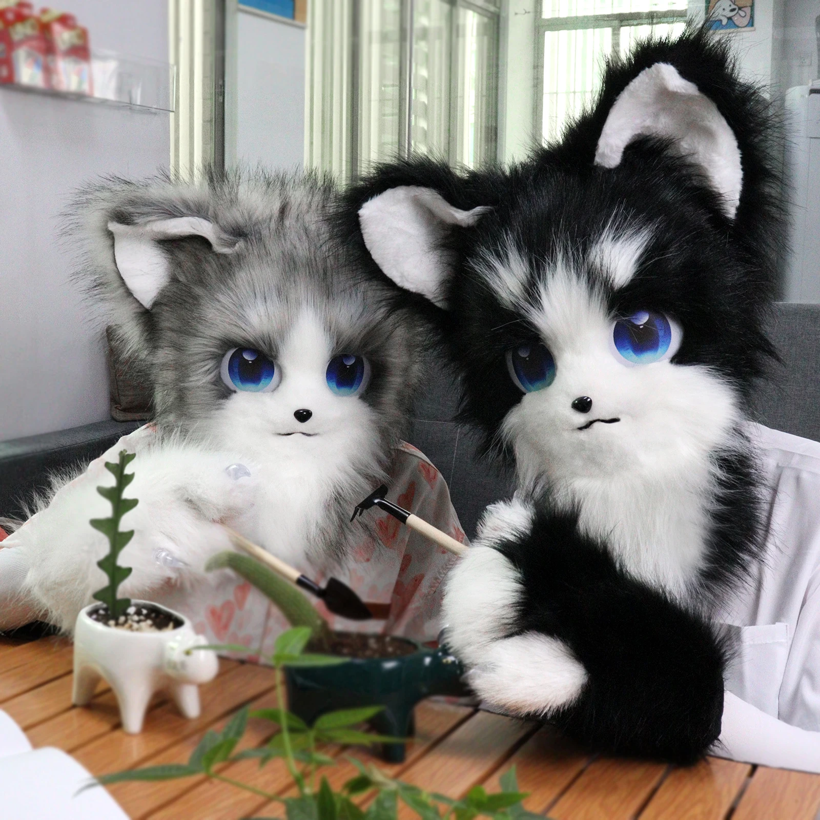 Animal Furry Fursuit Head Mask Plush Cat Fox Mask Costume Props