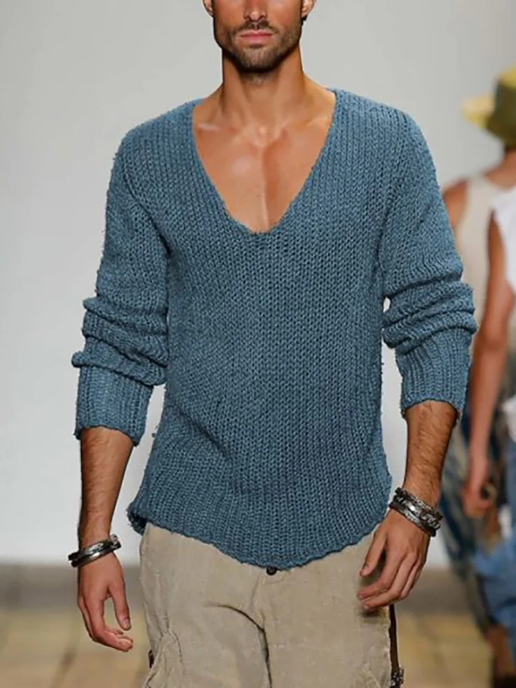 Spring Autumn Deep V Neck Sweater Men 2022 New Shirts Casual Pullover Men  Long Sleeve Solid Knitted Solid Top Men Streetwear 5XL - AliExpress