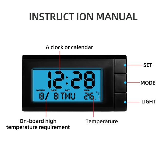 Horloge Numérique LED Pour Voiture - Affichage Heure/Date - Alimentation 4,5-30V - Couleur Bleue - Samfox - 4