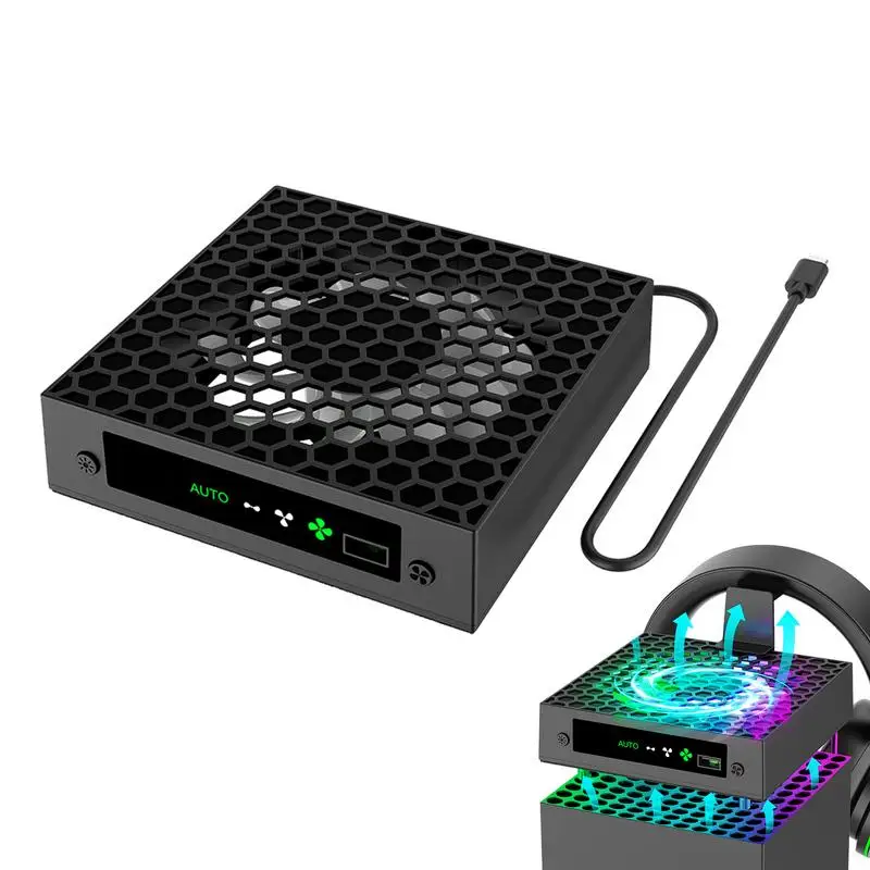 

Portable Game Console Cooling Fan Stand Intelligent Temperature Control RGB Light Cooling Fan forXbox Series with Headphone stnd