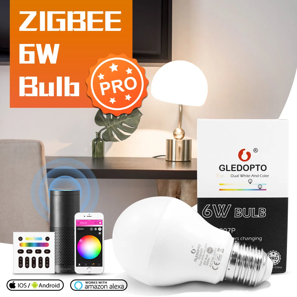 Gledopto Zigbee 3.0 Smart Rgb Led Lampadine Dimmerabili 6W Pro Compatibile Con Tuya App Alexa Echo Plus Voice Rf Remote Control