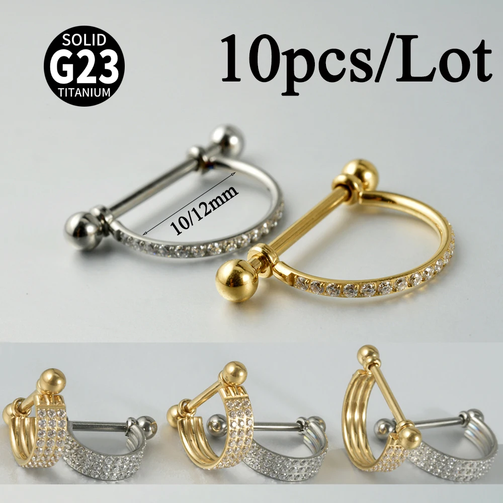 

10PCS ASTM F136 Titanium Ear Barbell Micro Zircon Hoop Daith Rook Lobe Earring Silver Color 18K Gold Plated Piercing Jewelry