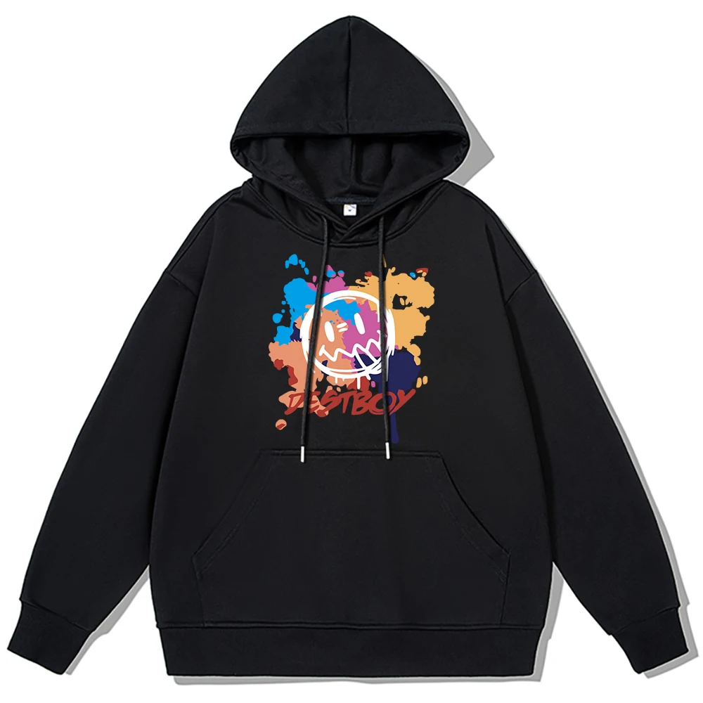 

Artistic Harajuku Face Graffiti Dest Boy Print Hoody Men 2023 New Sweatshirt Oversize Street Clothes Cotton Fleece Couple Hoodie