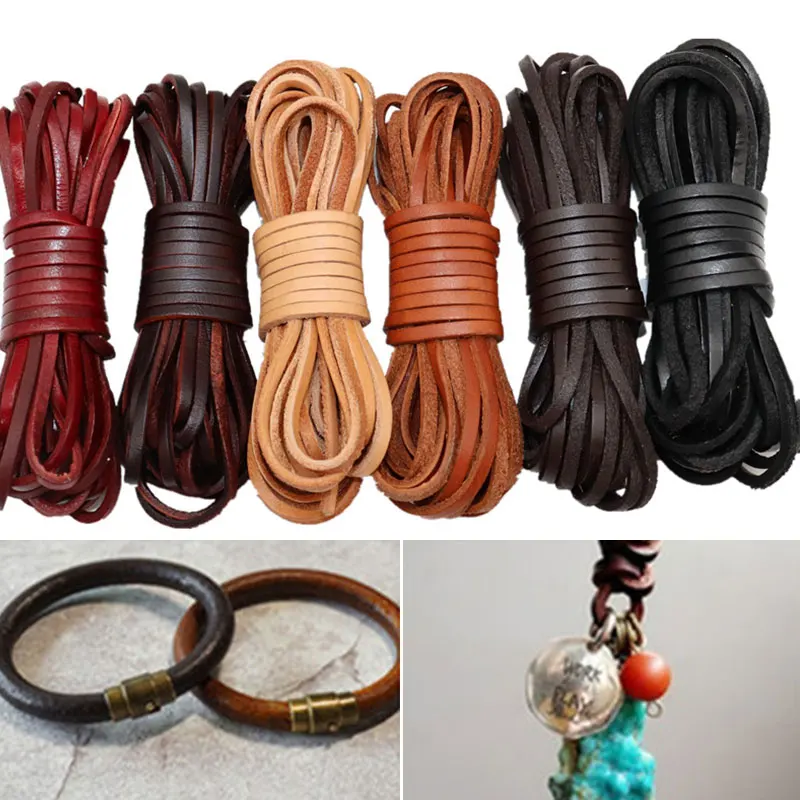 1/2/3mm Black Brown Genuine Cow Leather Rounde Flat Thong Cord Bracelet Necklace Findings Rope String For Jewelry DIY Making