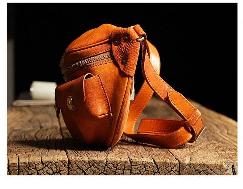 Retro fashion high quality real leather men's multi-pocket chest bag outdoor daily summer hot sale first layer cowhide belt bag