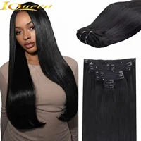 Extensions de cheveux à clipser, cheveux humains brésiliens lisses, couleur noire naturelle, extensions à clipser, cheveux Remy, 20, 22, 24, 26 pouces, 4 pièces #   Femmes 1