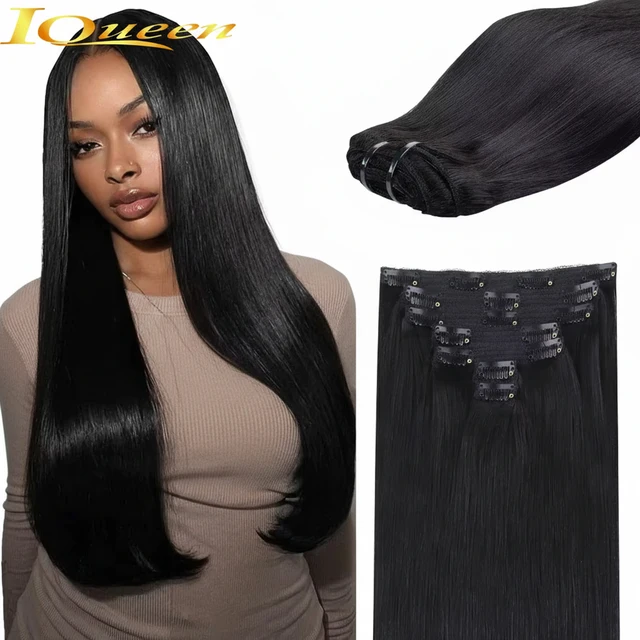 Extensions de cheveux à clipser, cheveux humains brésiliens lisses, couleur noire naturelle, extensions à clipser, cheveux Remy, 20, 22, 24, 26 pouces, 4 pièces #   Femmes 1
