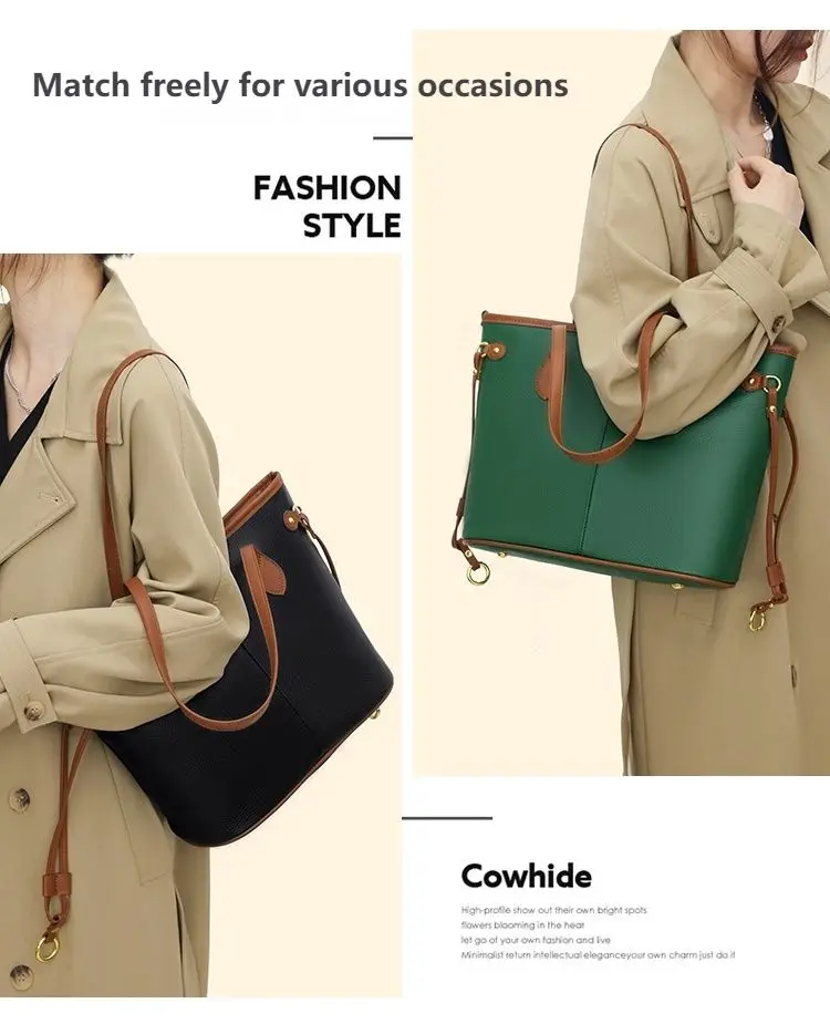 Cowhide Women's Shoulder Bag Large Capacity Genuine Leather Handbag Fashion Designer Lady Messenger Bag Commuter Casual Tote Bag