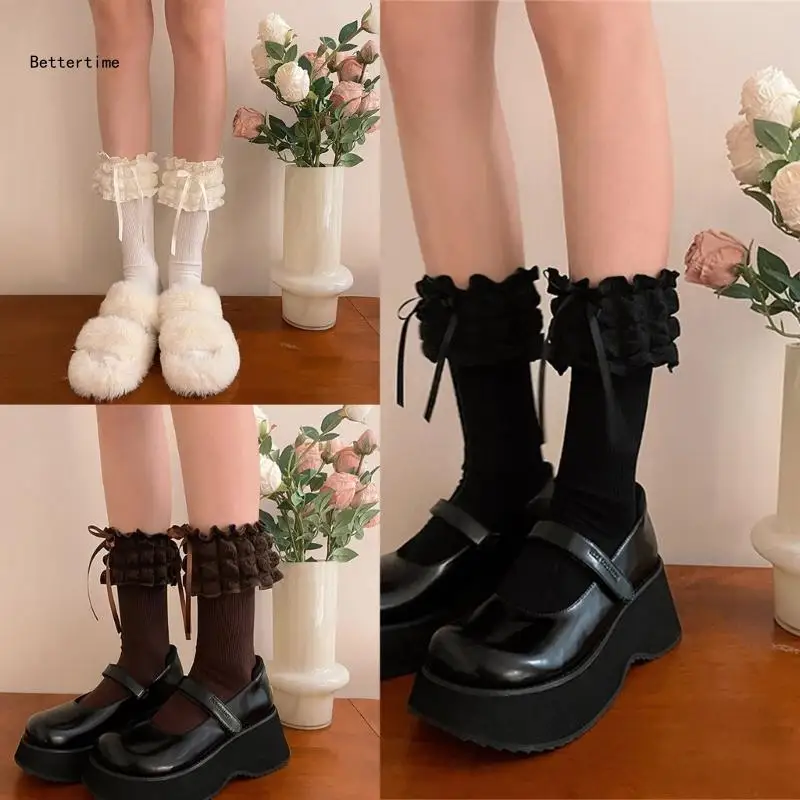 

B36D 1 Pair Lace Ruffle Style Socks Boat Socks Girls Breathable Lolitas Socks Sexy Cotton Womens Summer Short Thin Socks