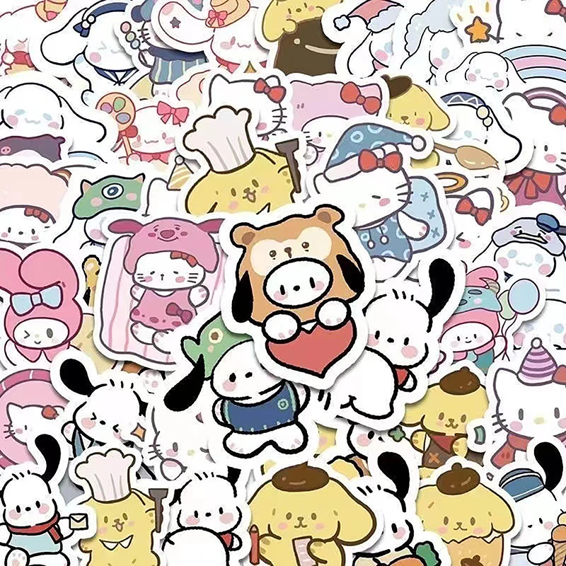 

Наклейки Sanrio ручной росписи, 100 шт., Мультяшные милые наклейки для блокнота, Ledger, декоративные наклейки, перекрестные наклейки Kuromi Cinnamoroll