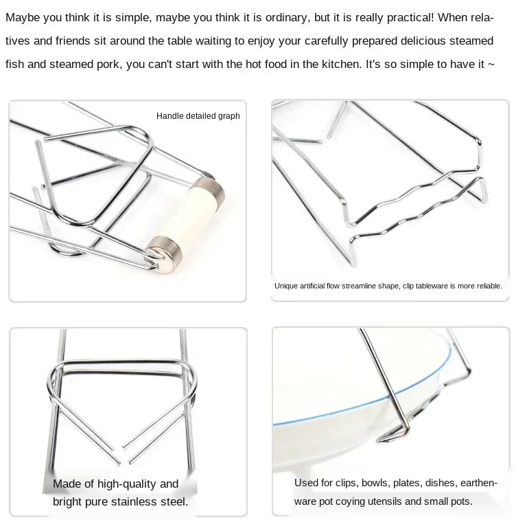 New Stainless Steel Foldable Hot Dish Plate Bowl Clip Pots Gripper Crockery Holder Clamp Tongs Claw Holder Lifting Kitchen Tools