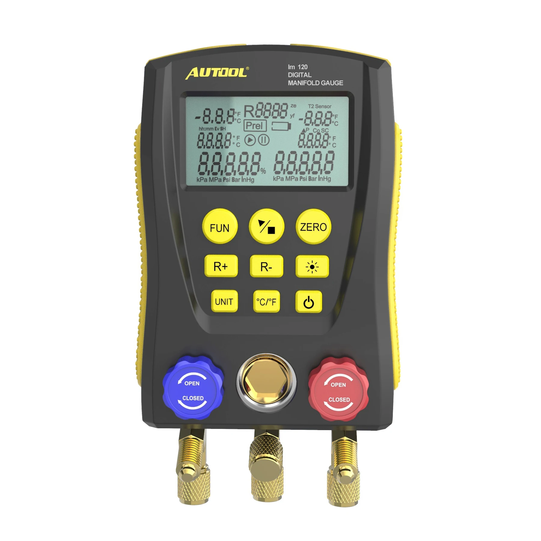 

AUTOOL LM120 Digital Manifold Gauge Refrigerant Filling HVAC Cold Medium Vacuum Pressure Temp Car Air Conditioning Tester