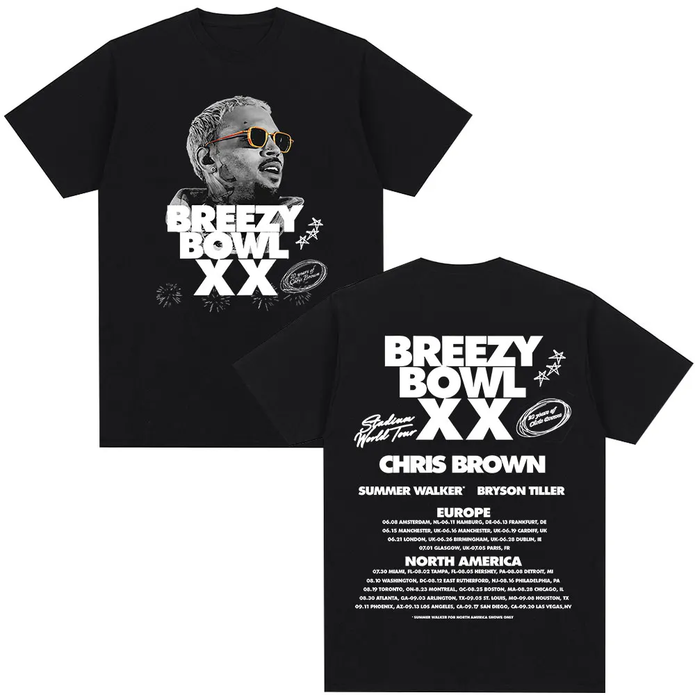 Rapper Chris Brown T-shirt Breezy Bowl XX Tour 2025 T-Shirts Men