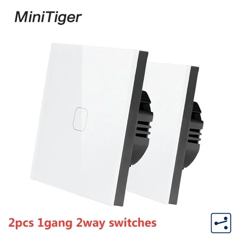 Minitiger-Interruptor de domótica e ignífugo para pared, enchufe táctil de luz para automatización de hogar inteligente con 2 modos a prueba de agua y fuego, EU, 1 cuadrilla, 2 unidades/paquete