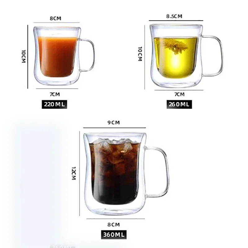 Heat-Resistant Double Wall Glass Cup Beer Coffee Cup Set Handmade - Image 3