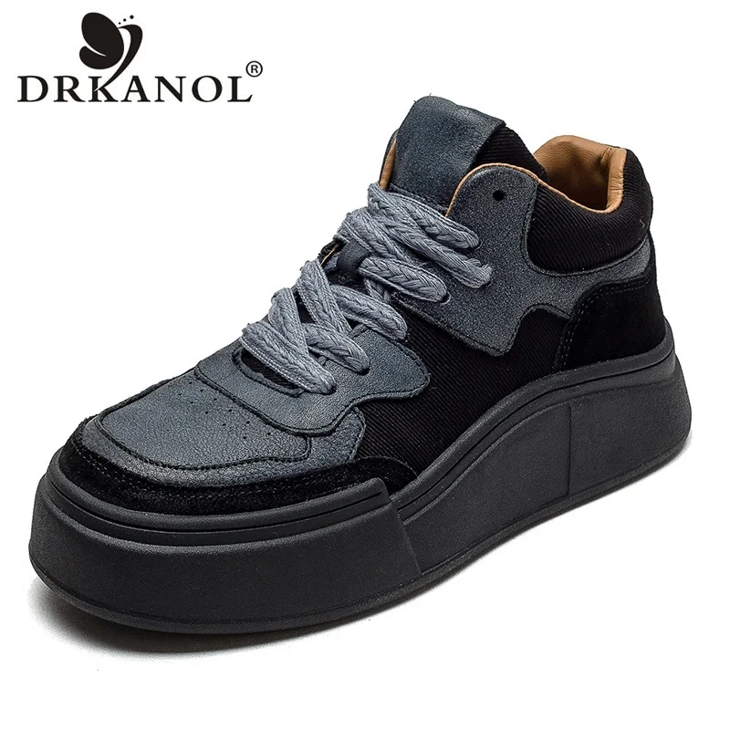 

DRKANOL 2024 Women Casual Shoes Spring Genuine Leather Lace-Up Sneakers Women High Top Thick Bottom Mixed Colors Platform Shoes