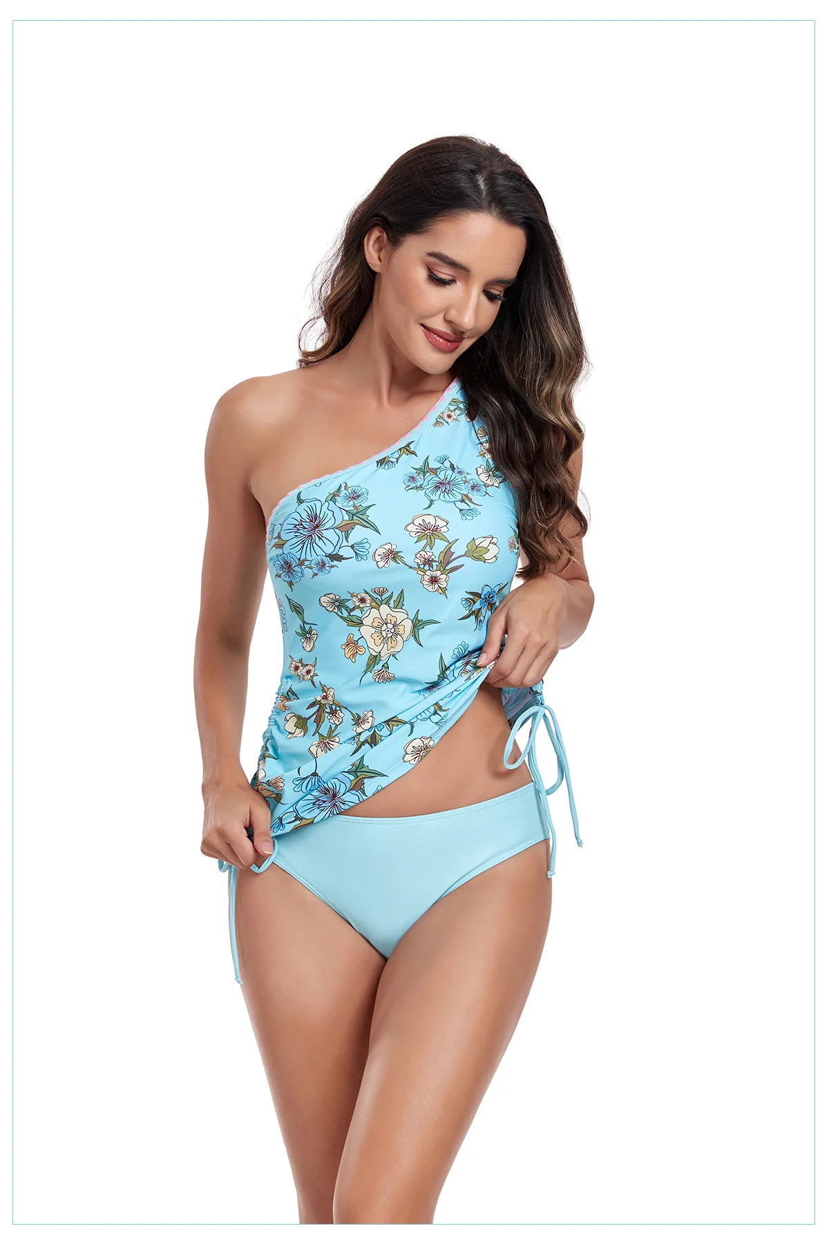 New single shoulder flower bud swimsuit split body women's swimsuit bikini drawstring strap swimsuit set