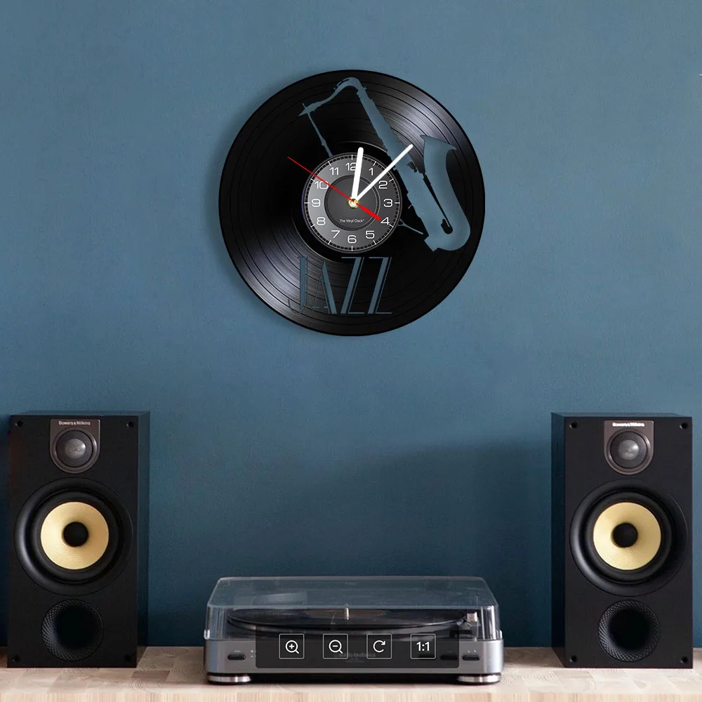 Jazz Musical Instrument Vinyl Record Wall Clock Musical Arts Saxophone Carved Album Music Record Clock Music Room Longplay Decor 3