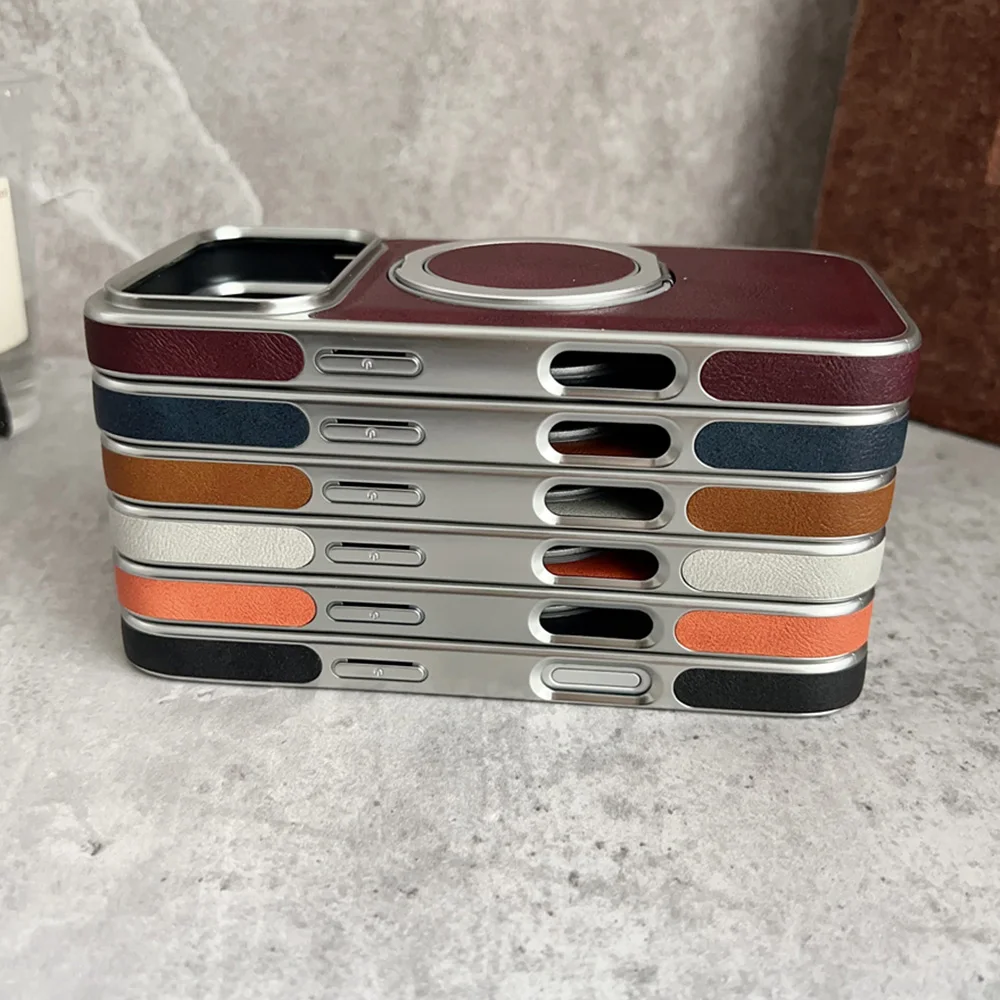Elegant Rotating Magnetic Leather Phone Stand Case with Air Plating Hybrid Protector Cover