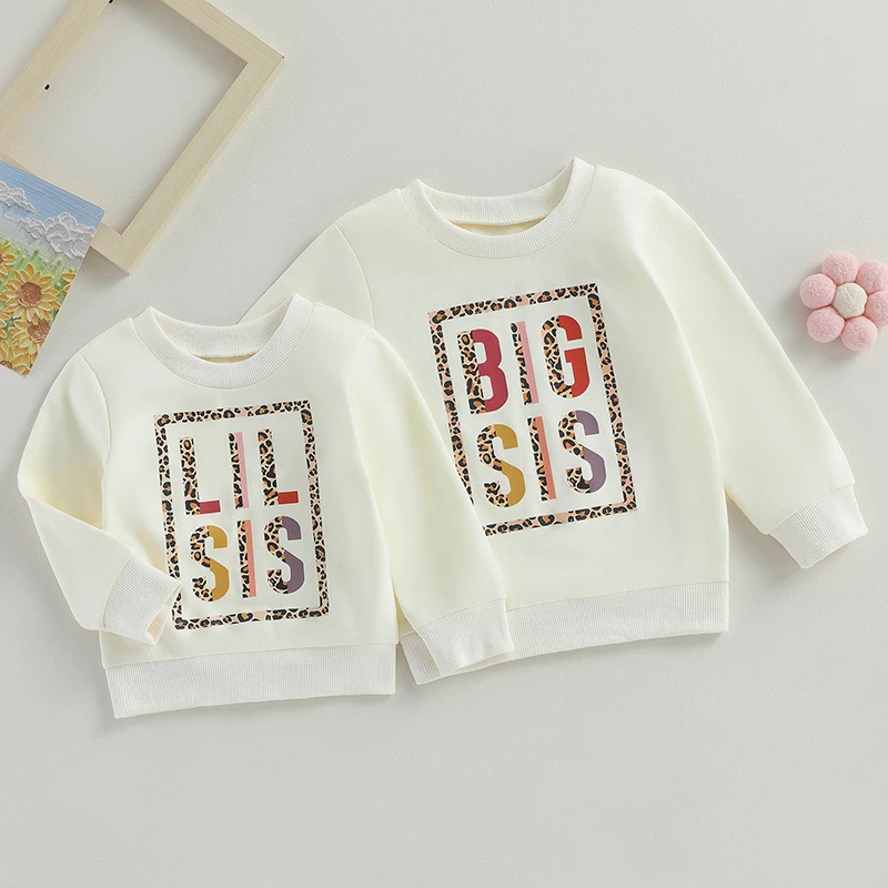 

Осенние детские свитшоты Lioraitiin 2023-07-01 для маленьких девочек, свободные пуловеры с длинным рукавом и леопардовым принтом с надписью, топы, одежда