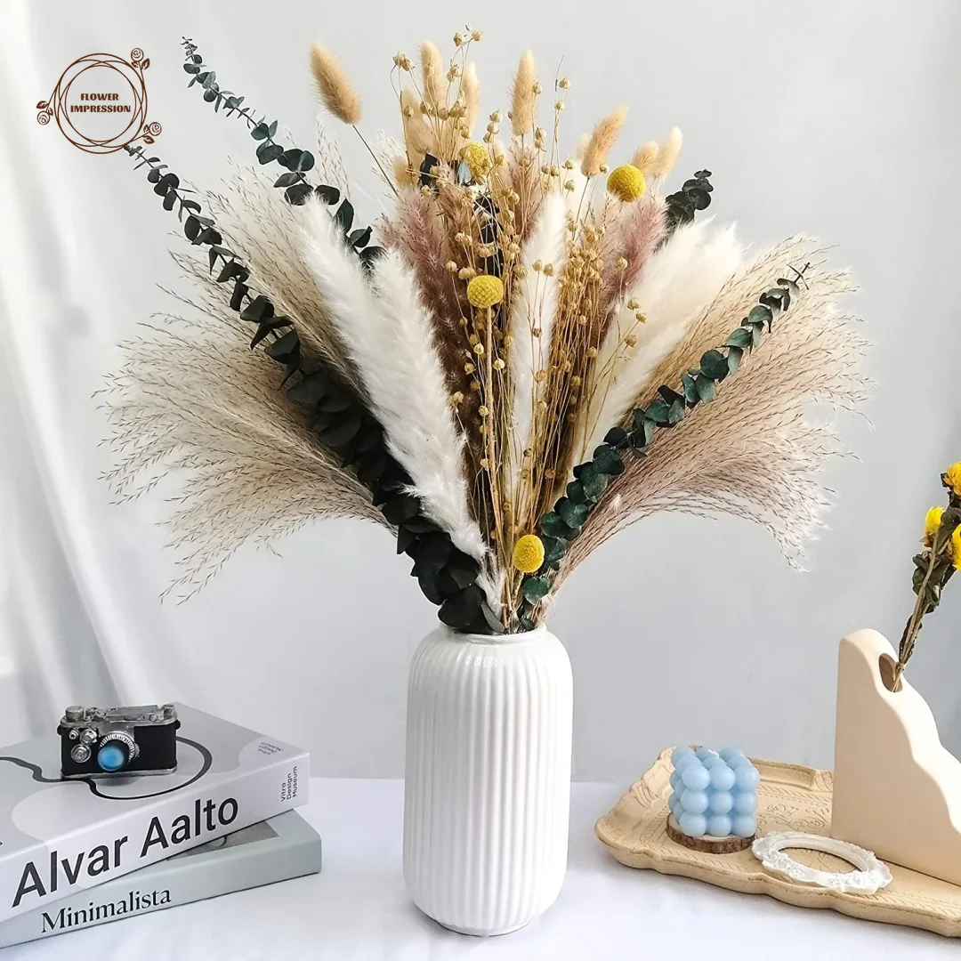 

Natural Pampas Grass Dried Flowers Bouquet Home Decoration Eucalyptus Leaves Wedding Floral Arrangements Goldenball Room Decor